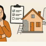 Cómo planificar una reforma integral sin contratiempos: Guía completa paso a paso”, con ilustraciones de una mujer revisando una lista, planos enrollados y una casa en obras, acompañada de un esquema con los pasos esenciales para una reforma exitosa.